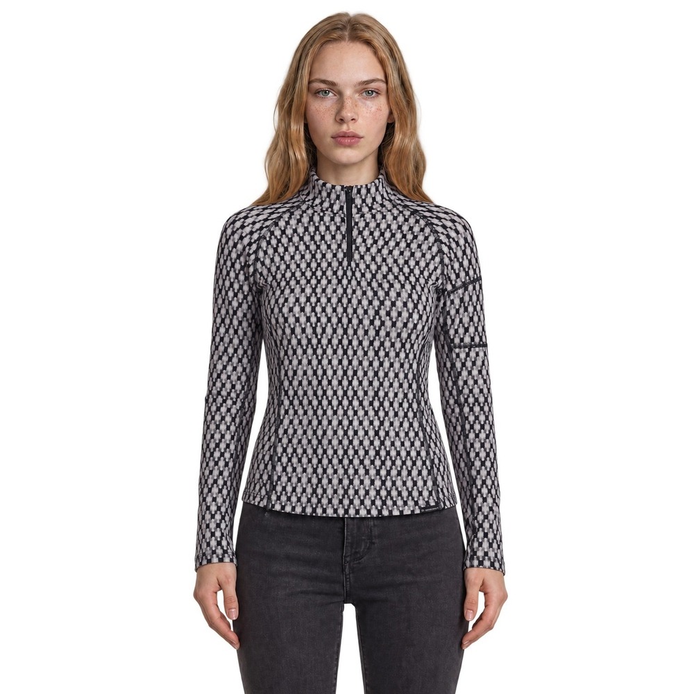Obermeyer Base Layer Top Women's Size Small Black White Geometric Quarter Zip